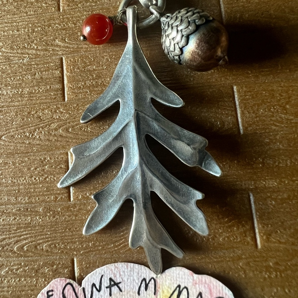 James Avery Retired Fall Leaf Acorn & Bead Pendant! 925 & Copper